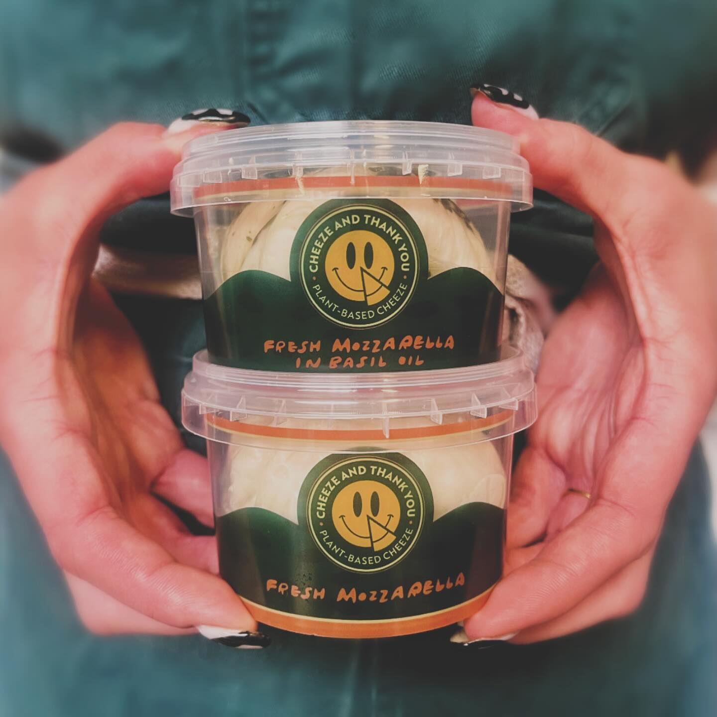 Cheeze & Thank You Fresh Mozzarella in Basil Oil – Feasty Vegan