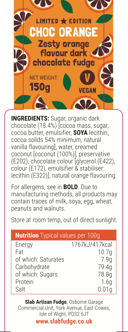 Slab Artisan Fudge - Choc Orange Fudge Slab - Vegan (Ltd Edition ...